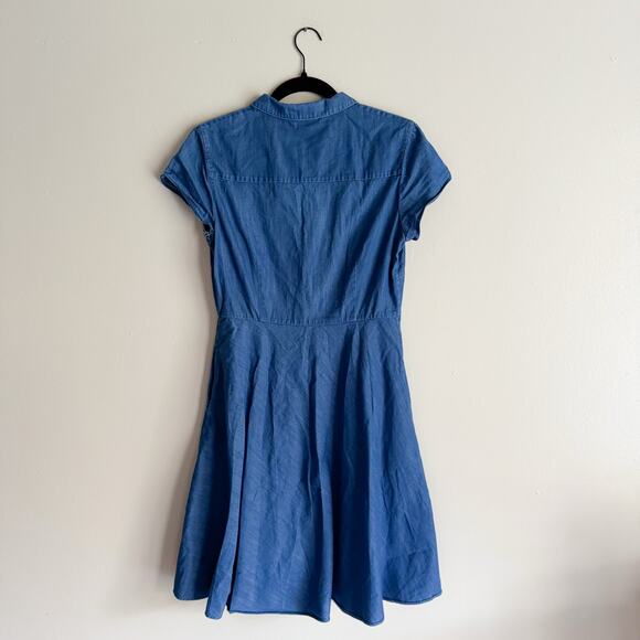 Boden Blue Chamray Short Sleeve Button Front Collared Mini Dress - Size 8 - Picture 8 of 9